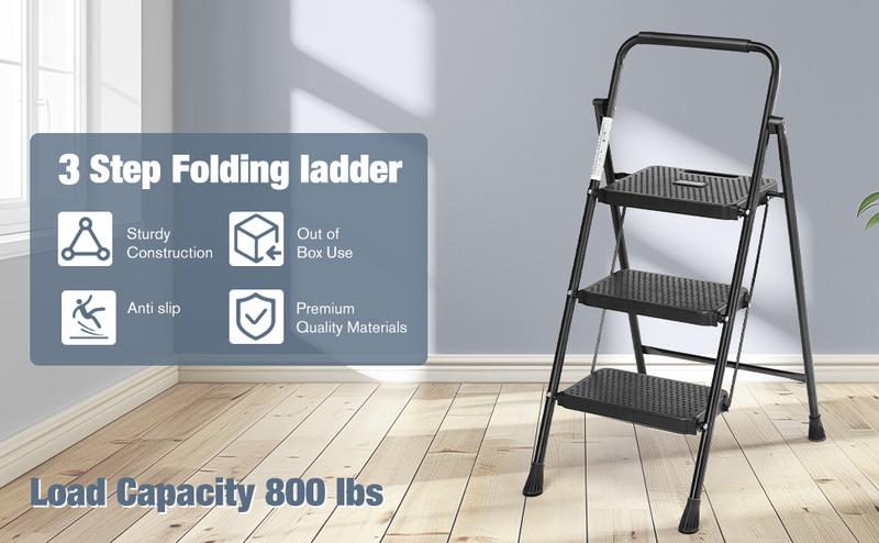 Heavy Duty Step Ladder, Lightweight Foldable Stool for Adults, Small Ladder Ideal for Kitchen and Home Use, Durable Folding Step Stools, Portable Kitchen Ladders with Sturdy Constructio