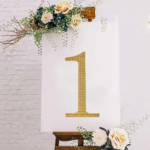 Decorative Rhinestone Number "1" Stickers 8", Gold Glitter Adhesive Craft Numbers - DIY Sparkle Embellishments