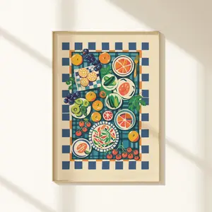 Spring Dinner Table Wall Art – Colorful Fruits and Vegetables Giclée Print, Fresh Kitchen Poster, Room Decor, Unframed | 5 Size, 8x12 to 27x40 inch
