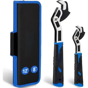 Self Adjusting Wrench, 8" and 12" Pipe Wrench, 2- Self Adjustable Wrench Set with 3/8 to /4 inch Jaw Open