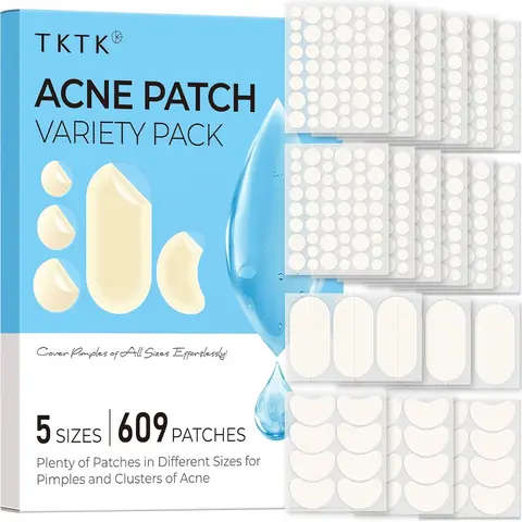 TKTK Hydrocolloid Pimple Patches Bulk (609 Count) - Anti-Acne Treatment, Self Care & Acne Clearing Products for Blemishes & Blackheads on Cheeks, Forehead, Chin - 5 Sizes (Dots, Strip, Contoured) for All Skin Types,familyfun
