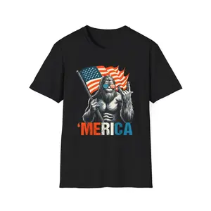 'Merica Yeti Gorilla T-Shirt, Unisex Softstyle Tee, Patriotic Shirt, Funny Americana Shirt, Fourth of July Outfit, Casual Wear Menswear Top