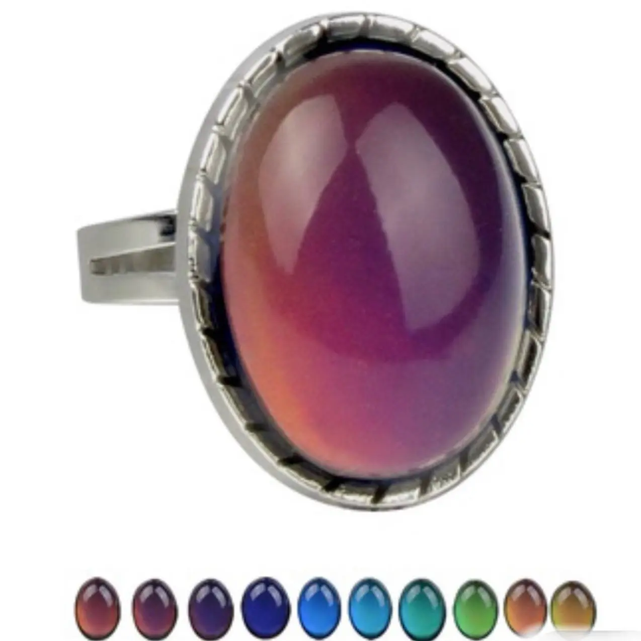 Large Oval Mood Ring Adjustable Band Color Chart Included Large Oval Mood Ring Adjustable Band Color Chart Included
