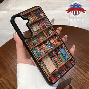 Magnetic Phone Case Compatible with Galaxy S23 Ultra S24 Plus FE S25 S22+ Cartoon Bookshelf Pattern Transparent Acrylic Back TPU Edges Drop-Proof Lightweight Cover