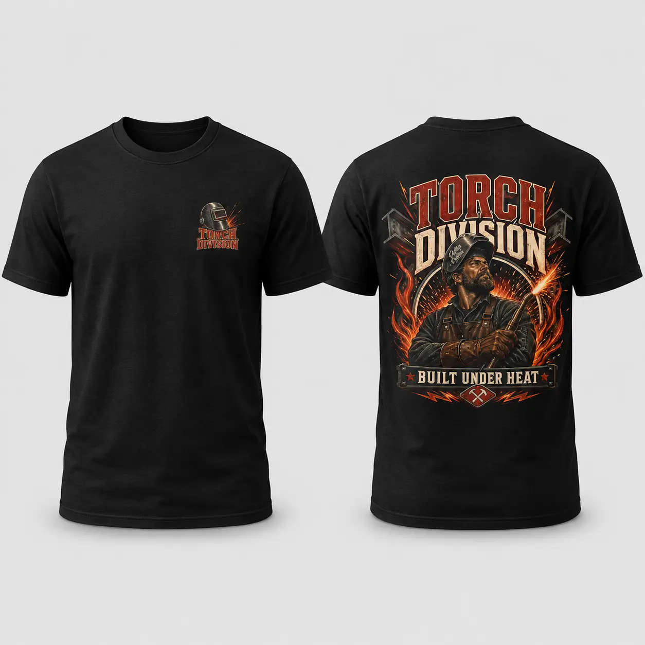 Torch Division Welder T-Shirt – Built Under Heat Welding Graphic Tee, Welder Work Shirt, Metalworker Tradesman Gift, Shirt for Men