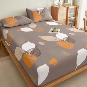 3pcs Leaf Pattern Bedding - Classic and Timeless, Start with a Quality Fitted Sheet! Suitable for Twin, Dorm, Double, King, California King, and Queen Size Beds. Features 3D Piping for 360 °   Mattress Fit. Skin-Friendly Texture for Effortless Bedroom sum