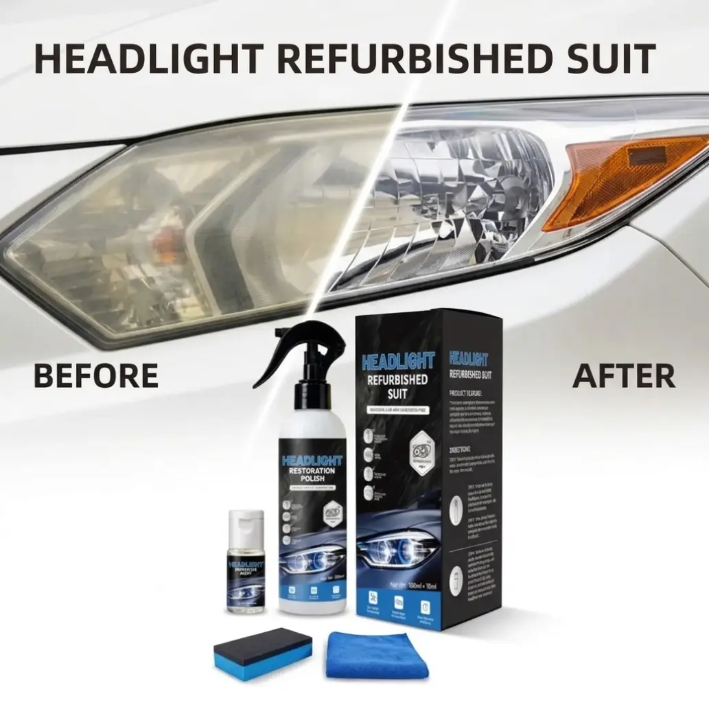 Automotive Headlamp Restoration Fluid - Crystal Coating Agent for Oxidized, Yellowed, Blurred Headlamps & Fog Lights, DIY Car Care Car Detailing Product