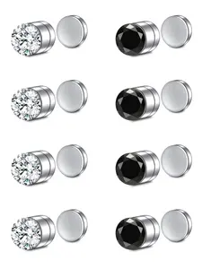 4 Pairs Unisex Street Trend Rhinestone Decorated Magnetic Stud Earrings Earrings, Trendy All-match Stud Earrings & Nose Rings Without Piercing, Fashionable Party Jewelry As Birthday Gift for Friends