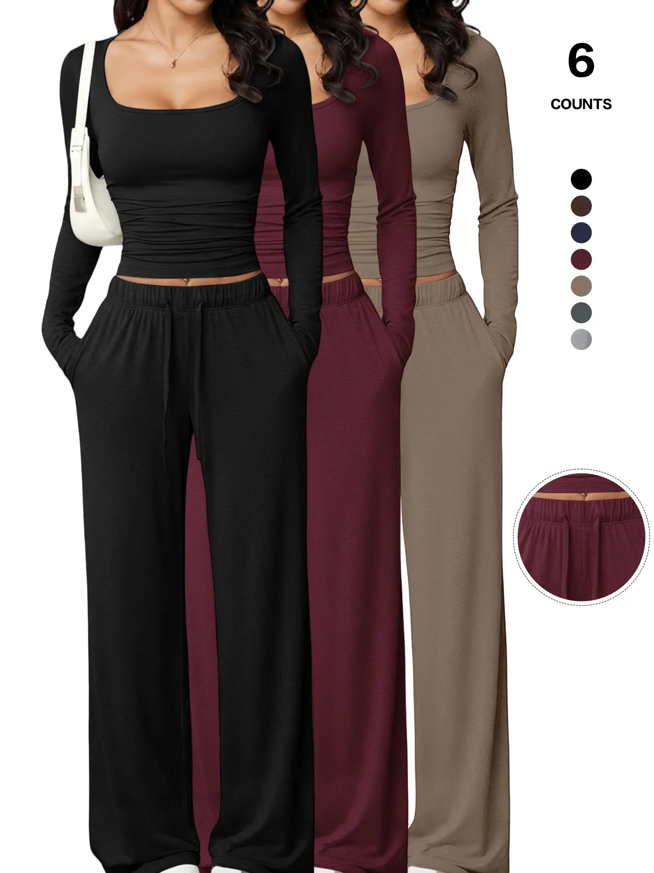 Women's Long Sleeve Square Neck Pajama Set, Basic Casual Loose Fit Everyday Home Wear Loungewear, All-Season Comfortable Fabric, Thickened Design, New 2026 Model, Casual Pajamas Set