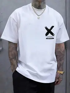 Men's Casual Patterned Short Sleeve T-Shirt, Streetwear Style, Drop Shoulder Design, Lightweight Fabric, Ideal for Daily Wear and Layering