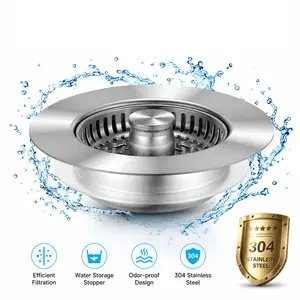 3-in-1 Metal Kitchen Sink Drain Strainer, Stainless Steel Sink Stopper, Deodorizing Anti-Clog Basket for US Standard 3-1/2 in Drains (Traps Food Waste)