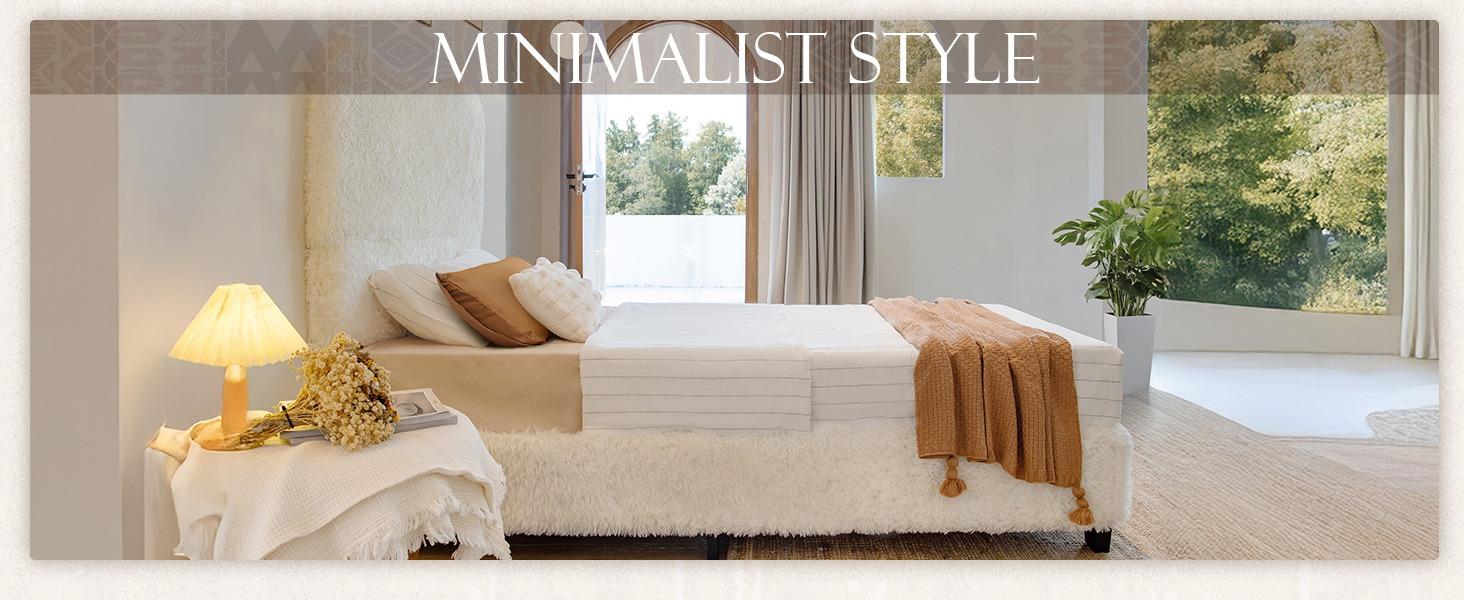 Yechen Bed Frame with Tall Headboard, Round Deluxe Soft Faux Fur Bedframe, Boho Boucle Cloud Upholstered Plush Bed with Metal Frame and Wood Slats, No Box Spring Required, Easy Assembly, (Beige, Grey) (Twin, Full, Queen)