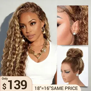 【Sunkissed Honey Blonde】18" = 16" Only $139 Summer Must Have Highlight Water Wave Pull Go 13x6 Full Skin Lace Wig Tiny Knots Glueless Wig