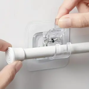 10pcs, Hanging Rod Fixer, Non-drilling Adhesive Bracket Clip, Wall Mount Compatible, Horizontal Rod Hook, with Buckle