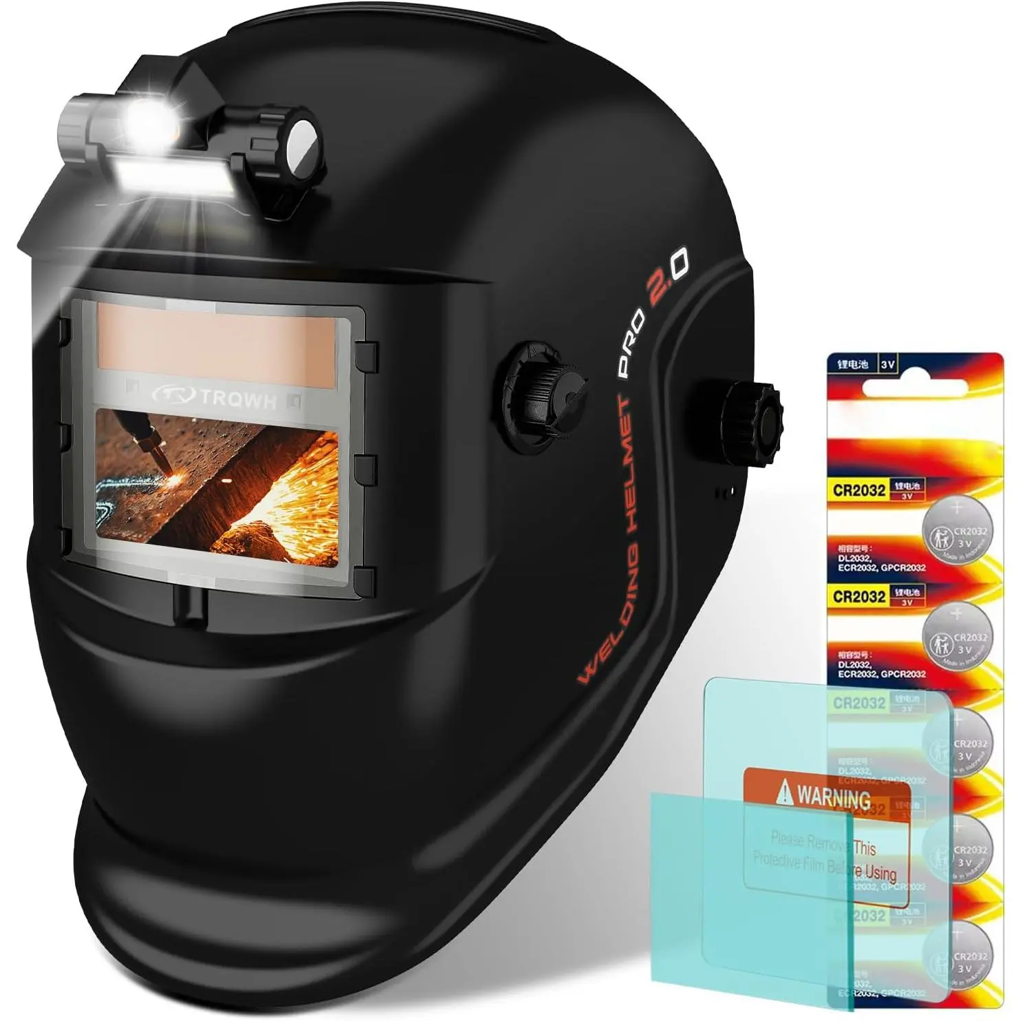 Heavy Duty Auto Darkening Welding Helmet with True Color Light, Solar Powered, 2 Arc Sensors, Wide Shade 4/9-13, for TIG MIG ARC Welders (TRQ-HS01)