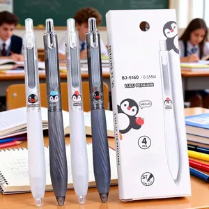 Cute Penguin Design Gel Pen (4 Counts/set), Fine Point Gel Pen with Metal Clip, Writing Pen for Office & School, Stationery Supplies, Unique Pens