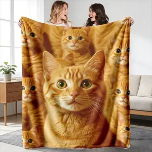 Cute Cat Blanket High-Weight Flannel Fabric, Soft and Warm, Anti-Wrinkle Easy Clean, Perfect Gift for Cat Lovers, Bedroom Cover and Decor