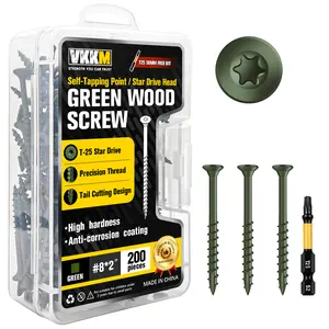 Rust‑Proof Green Wood Screws Assorted Sizes Practical Furniture Repair Fasteners free T25 bit included