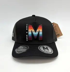 Ranch & Corral Gorra Maria Malibran 25 - Black Trucker Hat with Rainbow "M" Design & "Todo o Nada" Text - 50% Cotton & 100% Polyester Mesh
