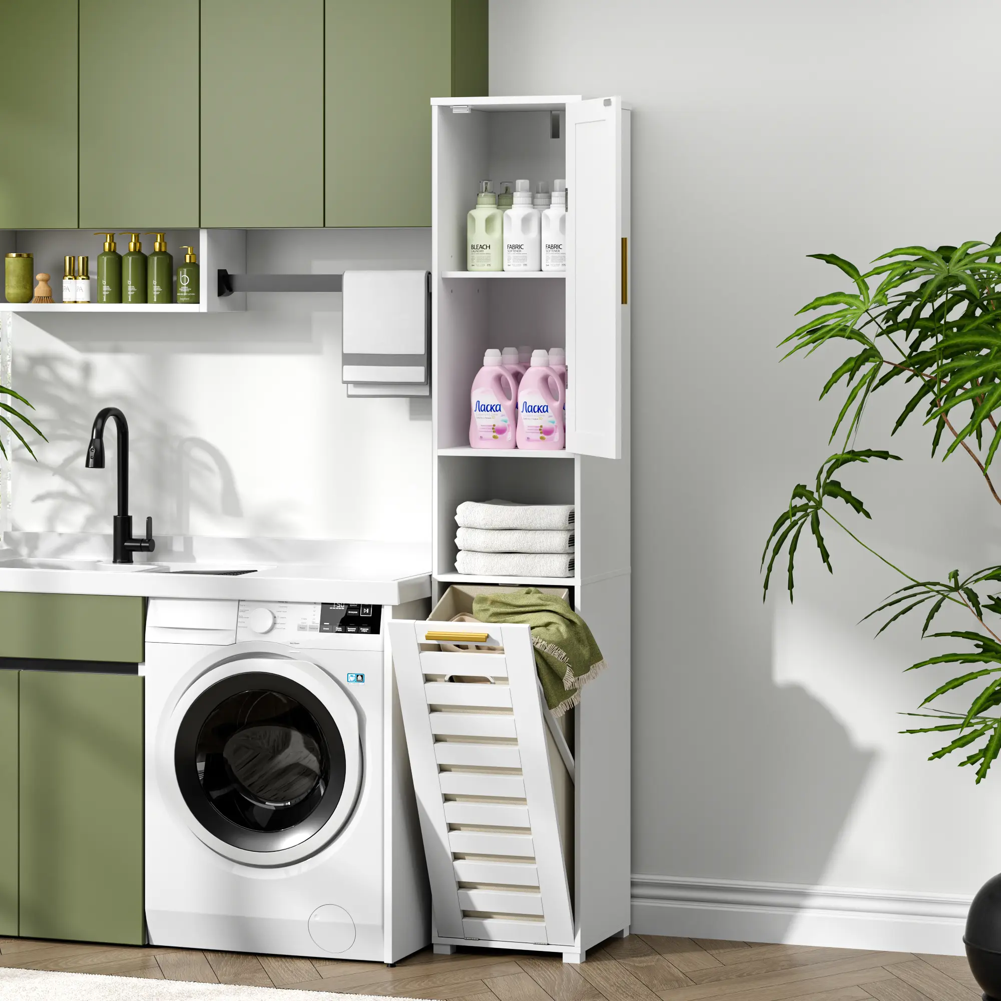 VECELO Bathroom Cabinet with Mirror Tilt Out Laundry Hamper Cabinet with Laundry Baskets Hamper Storage Laundry Cabinet