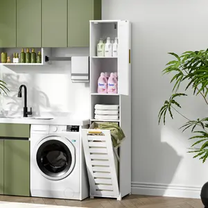 VECELO Bathroom Cabinet with Mirror Tilt Out Laundry Hamper Cabinet with Laundry Baskets Hamper Storage Laundry Cabinet