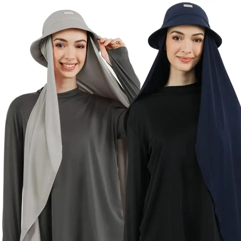 New Muslim Women Bucket Hat With Chiffon Hijabs Summer Sports Cap With Chiffon Hijab Ready To Wear Instant Hijab Islam Headscarf