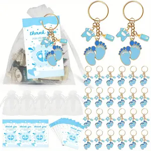 20pcs Set of Babyfoot And Heart Keychains for Baptism And Gender Reveal Party Favors And Guest Gifts