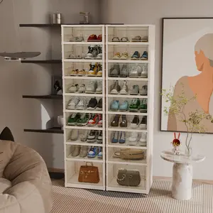 9 Tiers-36 Pairs Foldable Shoe Cabinet with Doors, Shoes Organizer For Bedroom Hallway Bathroom Office Living Room, Household Storage And Organization