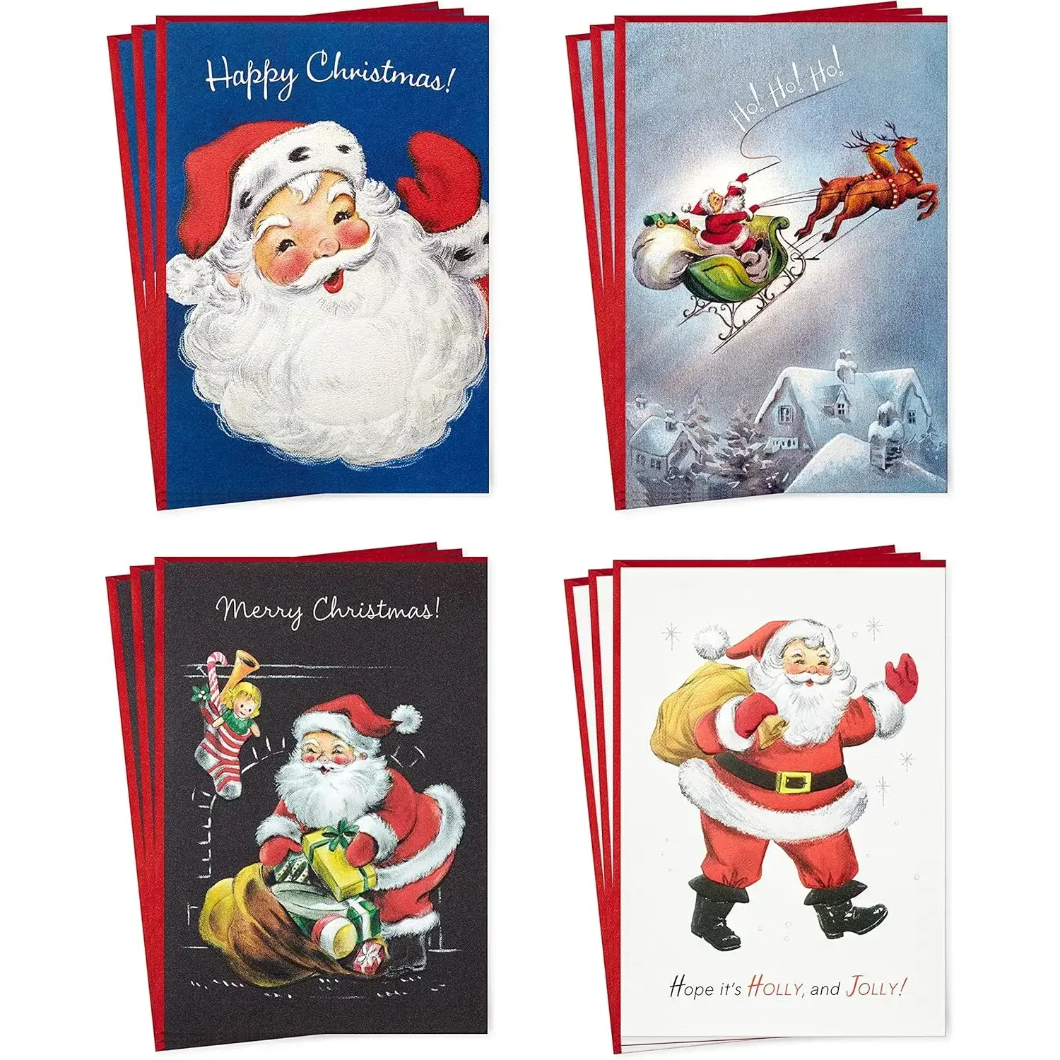 Boxed Christmas Cards, Vintage Santa Claus (4 Designs, 12 Cards and Envelopes)