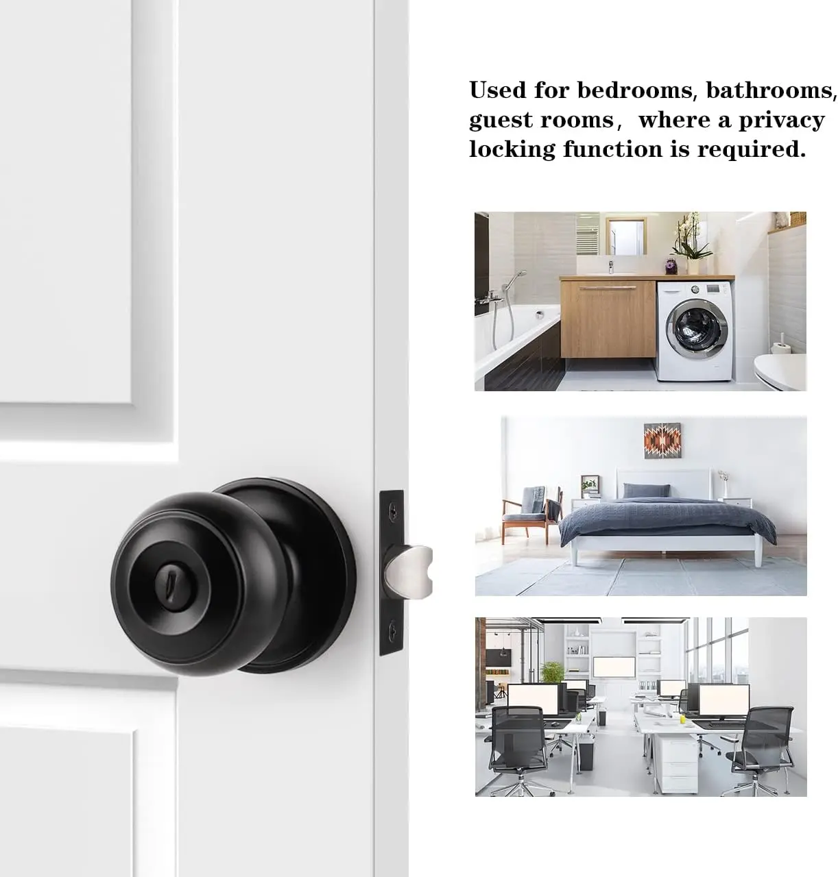 Probrico Black Door Knobs for Bedroom Bathroom, Interior Door Knob with Round Ball / Keyless Flat Ball Interior Door Knobs for Hallway Closet Matte Black Privacy/Passage Door Knob