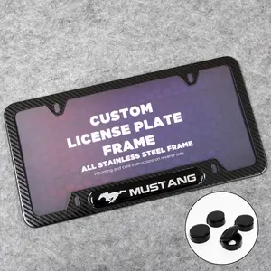 Front or Rear Carbon Fiber Texture License Plate Frame Protect Cover Fit Mustang Decorate Accessories Gifts