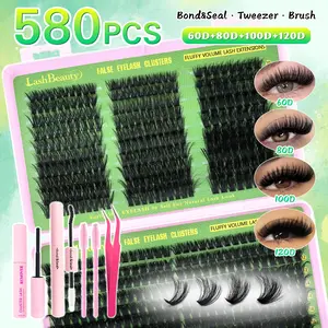 DIY Lash Clusters, Eyelash Extensions Set, DIY Volume Eyelashes, Waterproof Long-Lasting Fluffy, Eyelash Extensions with Ultra-Thin Band Bond & Seal & Remover, Makeup Beginner Friendly, Self Grafting Curling Eyelashes