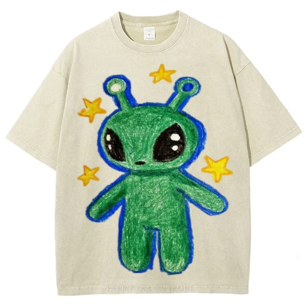 Cute Alien Unisex Vintage Tee, Unisex Vintage Tee, Vintage Coloful Tee - Oversized Shirt - Natural & Animal Planet Unisex Streetwear