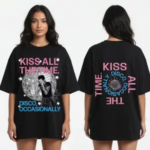 Harold Styles Together Tour Shirt, Vintage Kiss All The Time Disco Ball Double Sided Graphic Unisex Oversized Black Tee, Perfect Gift for Music Fans 4