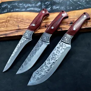 Hand-forged kitchen cleaver, deboning, cooking and cutting, stainless steel professional chef's knife, kitchen tools, cheese pizza bread knife, leather protective knife sheath, outdoor camping barbecue portable knife