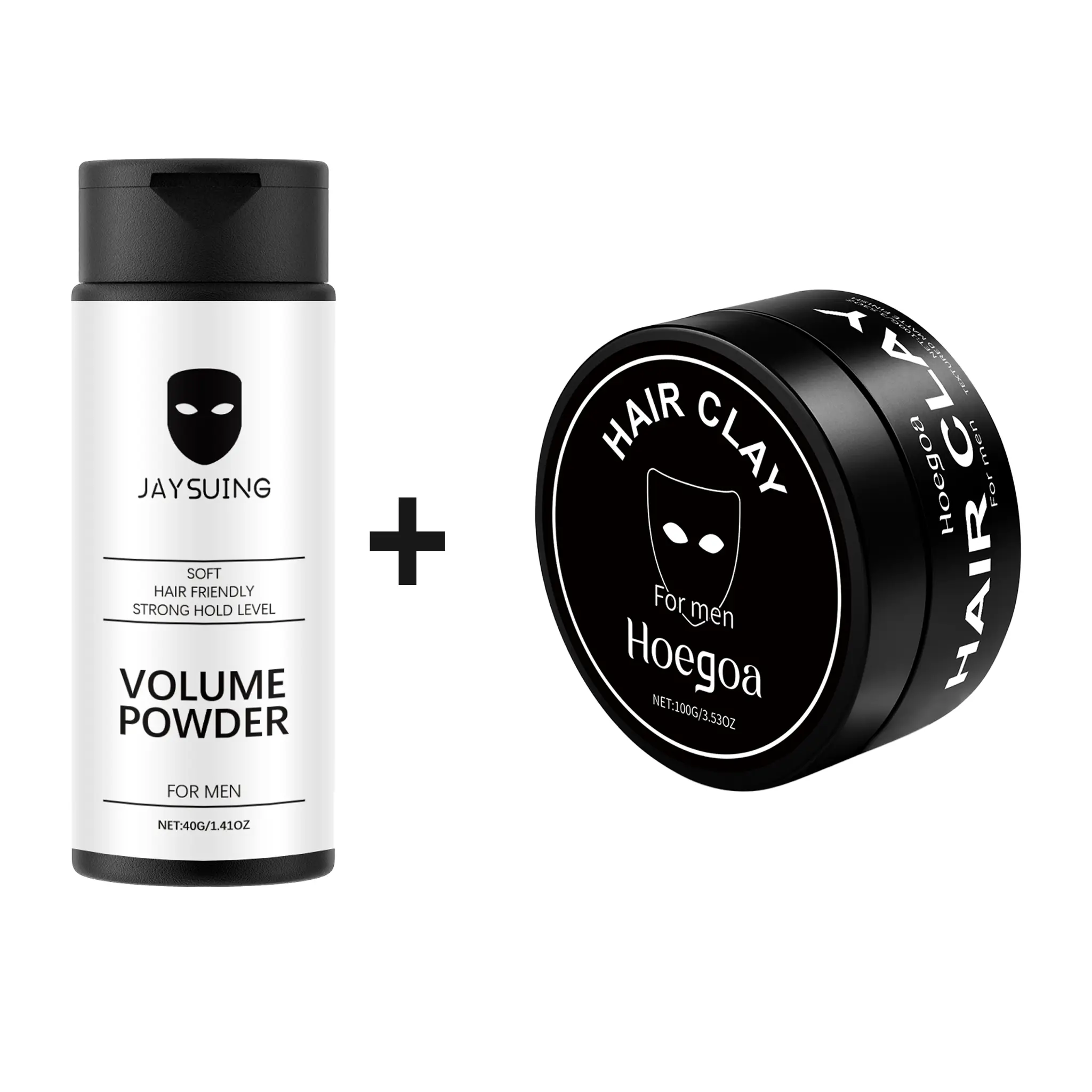 Jaysuing Hoegoa Men's 2-Piece Set (Hair Wax + Texture Powder & Volumizing Product) - Alcohol-free, perfect for everyday use, works as a gel alternative, controls oil, easy to apply, matte finish, strong hold, no rinse needed, boosts hair volume