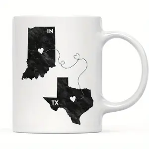 Ceramics Coffee Mug 11oz Black and White Texas and Indiana Design Perfect Long Distance Relationship Gift and Graduation Keepsake