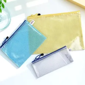 Waterproof Mesh File Organizer Pouch, Multiple Sizes Available, Thick Plastic Zipper Folder with Clear View, Splash-Resistant & Reusable for Office School Supplies Storage.
