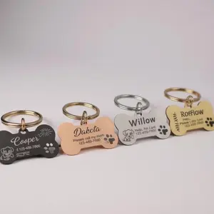 Stainless Steel Pet ID Tag, Personalized Dog and Cat Tag, Custom Text Engraved on Both Sides in Bone or Plain Cat Shape