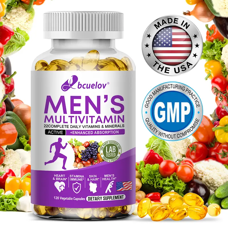 Bcuelov Men's Daily Multivitamin - 22 Vitamins & Minerals with Zinc & Lycopene for Energy & Immune Support, 120 Capsules