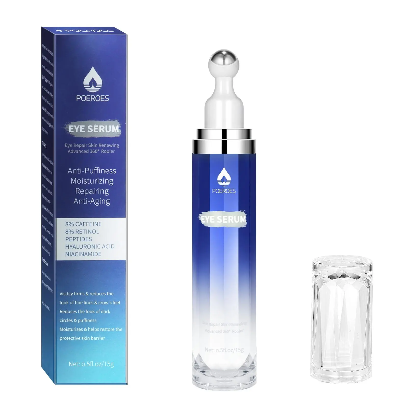 Under Eye Cream for Dark Circles Treatment with Ceramides, Caffeine & Vitamin C - Anti-Aging Eye Repair Serum Roller to Smooth Wrinkles & Puffiness, Eye Serum