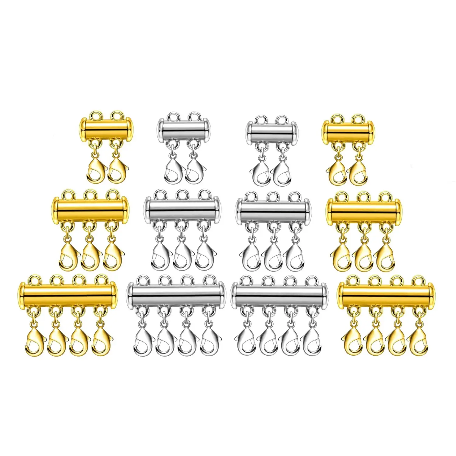 12Pcs Necklace Layering Clasps Magnetic Slide Lock Clasp Necklace Connector Multi Strands Slide Tube Clasps (Gold and Silver) - Home Improvement.
