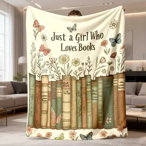 2026 New Arrival Flannel Blanket 1Pc Book Lover'S Flannel Blanket Soft Pastel Colors (Beige, Pink, Blue, Green, Brown, Orange, Floral Accents) Cozy AllSeason Throw For Home, Travel, Camping Perfect Gift For Readers, Bibli