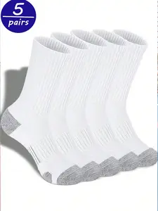 Men's Arch Compression Socks, 5 Pairs Mid-Calf Sports Socks for Running and Hiking, Breathable and Comfortable