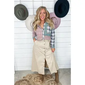 Time To Twirl- {Blush & Sand} Button Down Maxi Skirt