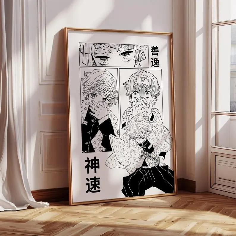 Zenitsu Demon Slayer Poster, Zenitsu Agatsuma, Kimetsu no Yaiba Poster Wall Art