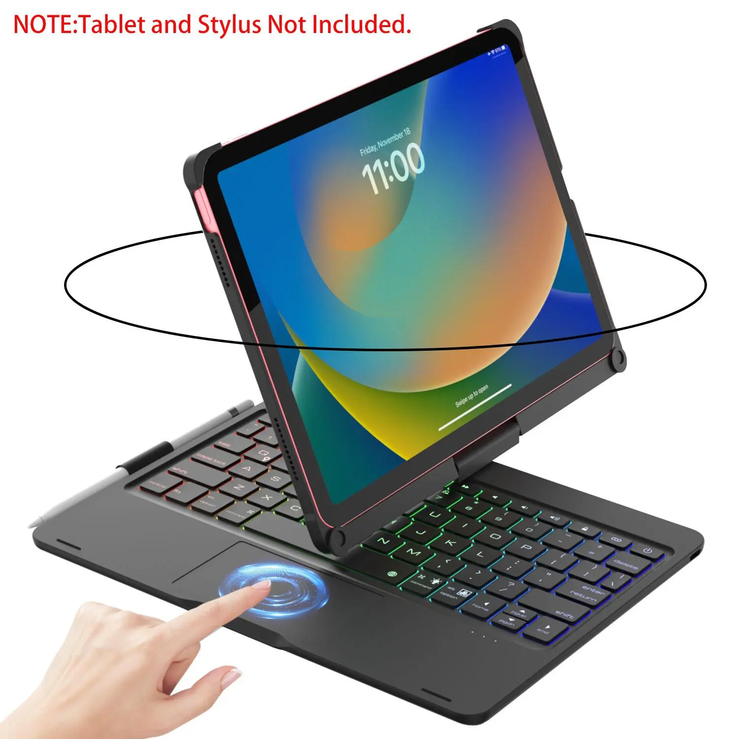 iPad Wireless Tablet Keyboard Case with Multi-Touchpad, 360° Swivel Design, Rainbow Backlit, Pencil Holder, Available in Multiple Colors, Digital Products