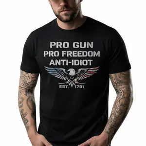 Trendy Graphic Tees for Women Cute Tops, Pro Gun Pro Freedom Anti Idiot Eagle Print Shirt, Vintage Graphic Tees Oversized Streetwear T-Shirt, Casual Patriotic Tee, t shirts women’s graphic tees Soft Cotton Retro Distressed Print Top Tshirt Clothes