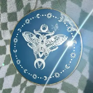 Celestial Death Moth Mirror – Gothic Moon Wall Decor, Witchy Insect Art, Round Hanging Mirror in Gold or Black Frame