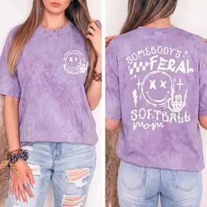 Somebody's Feral Softball Mom Washed T-Shirt, Softball Mom Vintage Short Sleeve Tee, Softball Season Shirt, Game Day Washed Top, Mother's Day Gift, Softball Casual Tee